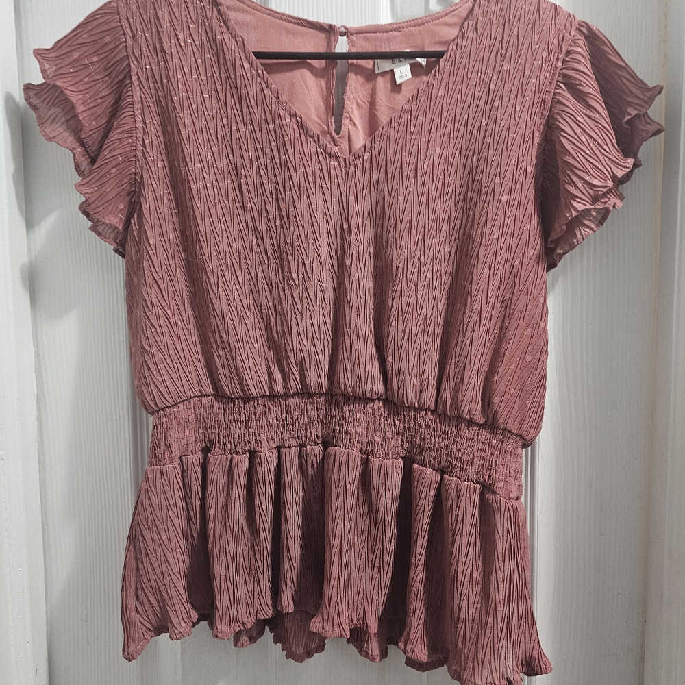 E & M Chic Ruffle Blouse in Dusty Rose